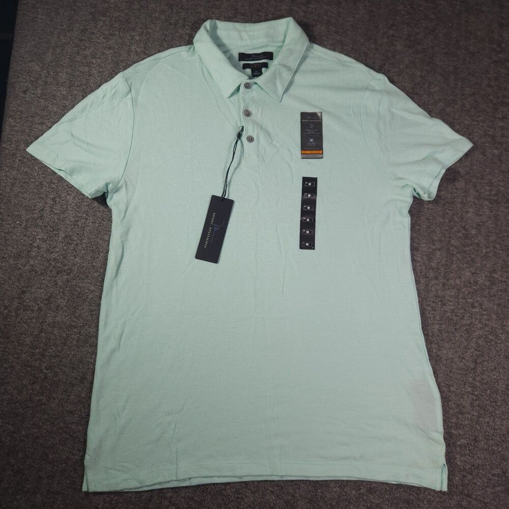 Marc Anthony Luxury Polo Mens Medium Teal Pima Cotton Stretch Soft Touch Nwt